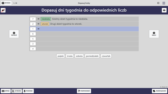 Dopasuj dni tygodnia Dopasuj dni tygodnia